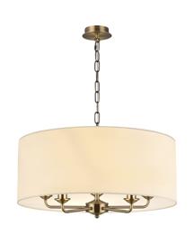 DK0662  Banyan 60cm 5 Light Pendant Antique Brass, Ivory Pearl/White